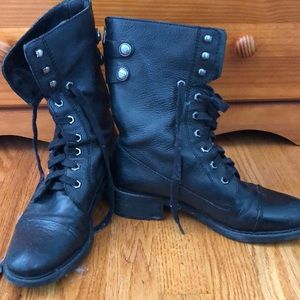 Black leather combat style boots
